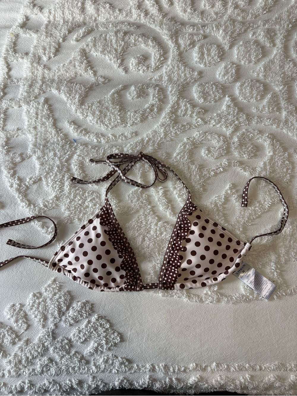 SHEIN Brown & White Polka Dot Triangle Bikini Top